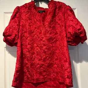 Red jacquard blouse